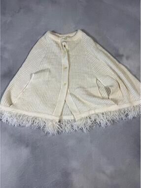 Vintage 80s Connections Cream Shawl Cape Sweater Made in USA Youth L, women’s S